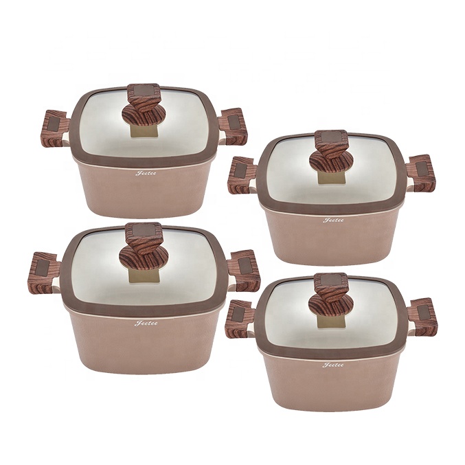 8 PCS Die casting square aluminum non stick ceramic coating kitchen cooking pot cookware set