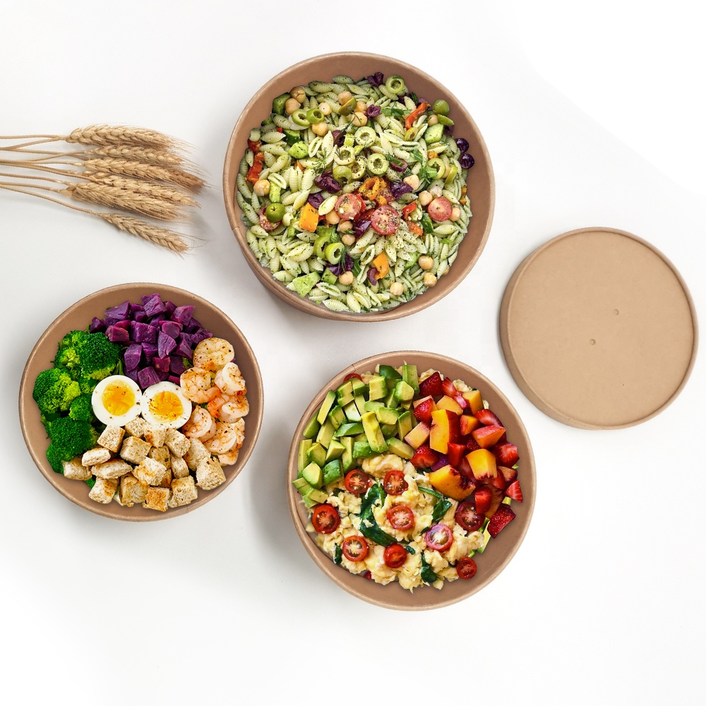 Chinese Restaurant Disposable kraft paper bowl with lid custom logo paper bowl