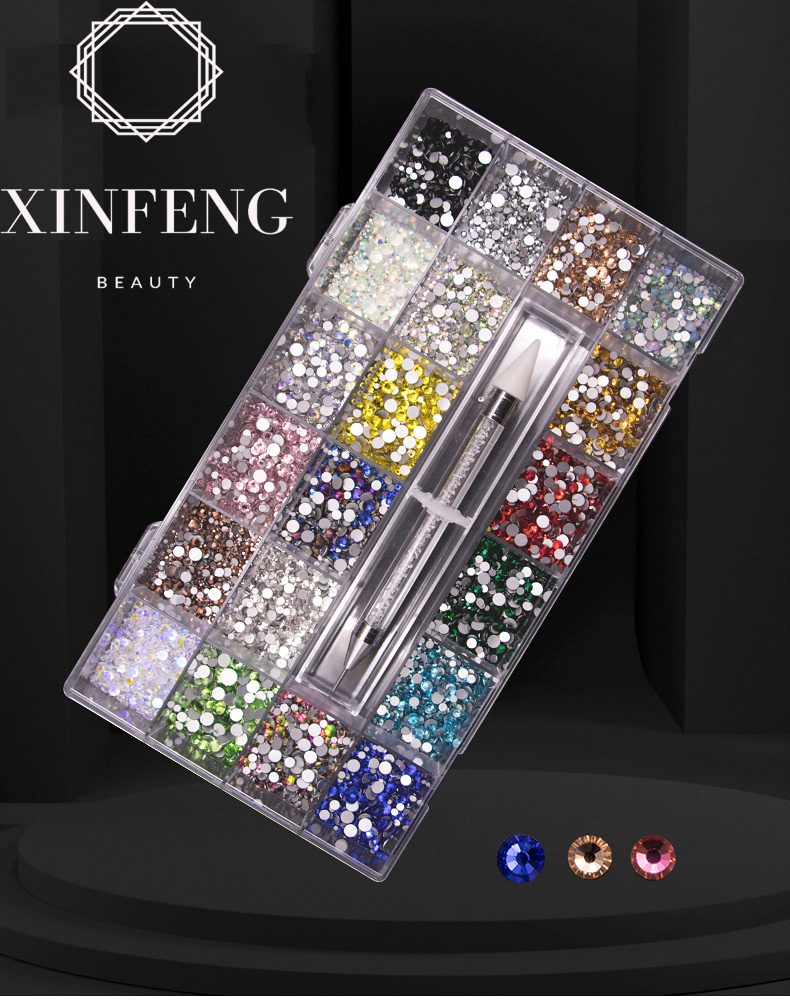 3D Glass Crystal Nail Art Rhinestones Kit with Flatback Round Bead Charm Stone Jewelry Diamond for Manicure Craft Decoration