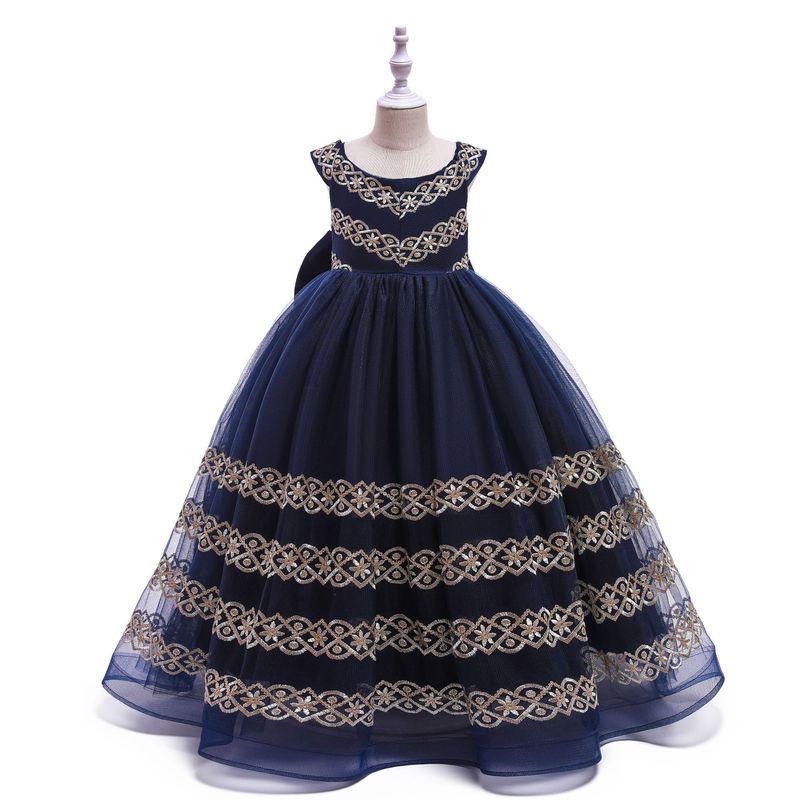 Luxury Princess Lace Embroidered Catwalk Kids Party First Communion Dresses Kids Wedding Gown Little Queen Flower Girls Dress