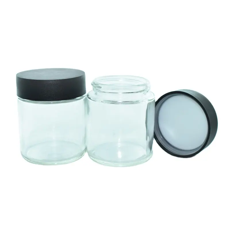 Glass Jars 4 Oz High Grade 1 3 4 Oz Empty Wide Mouth Cylinder Container Round Clear Child Proof 2oz Glass Jar With Black Lid