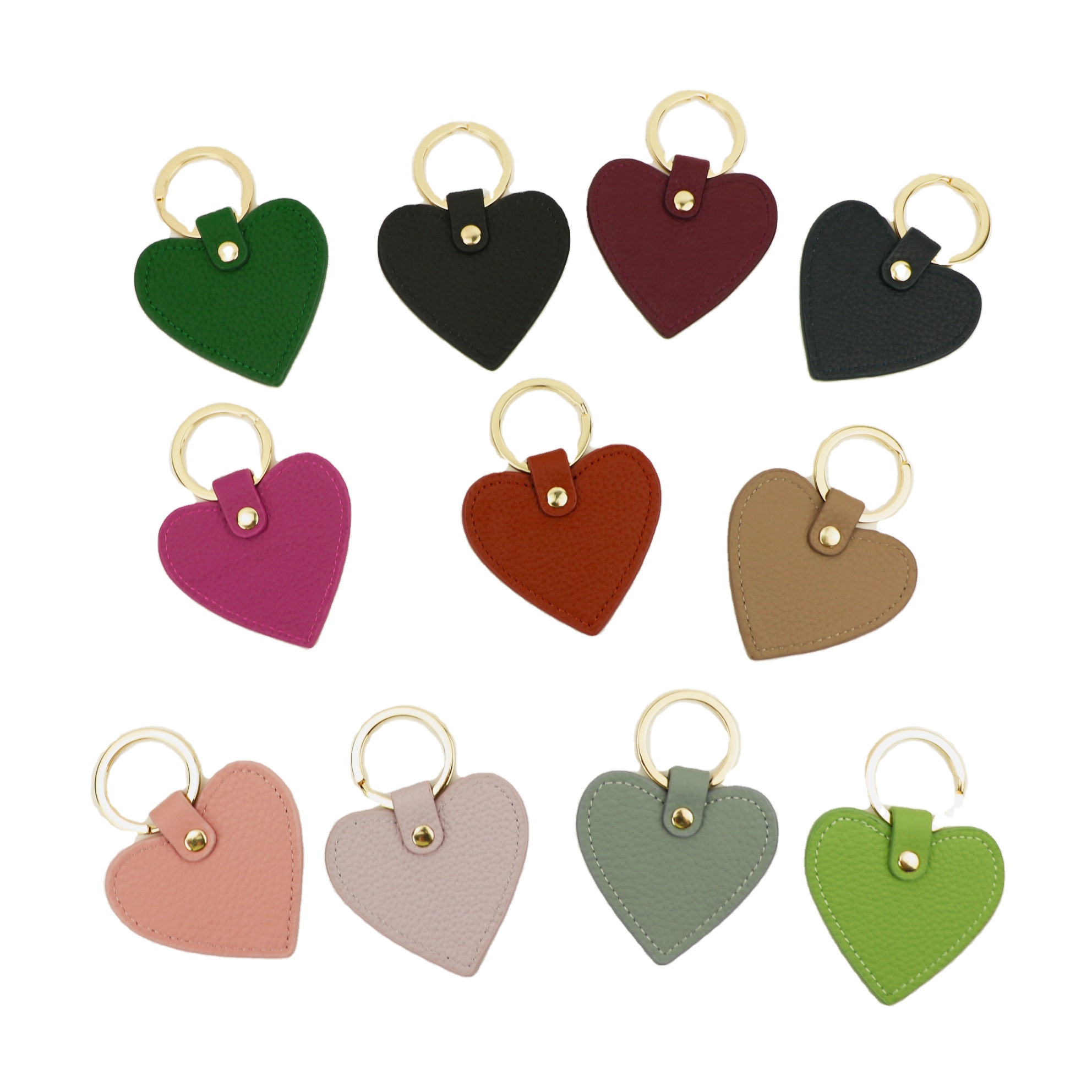 Custom logo new arrival leather keychain genuine pebble leather heart shape car keyring