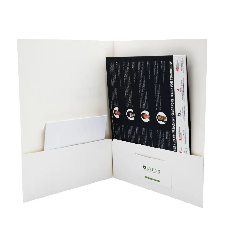 Personalized White OEM Printing Folding Glossy a4 Paper File Folder with Two Pockets