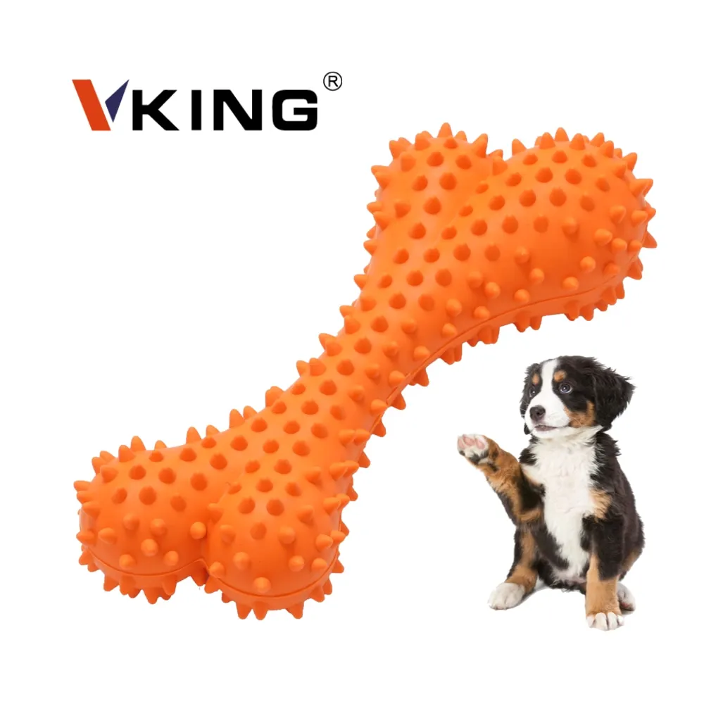 Wholesale Natural Rubber Training Interactive Chew Clean Teeth Brush Barbed Dog Toys Bone