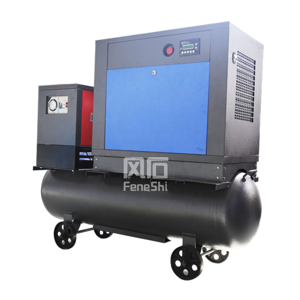 New Configuration low noise 200L 300L 500L screw compressor 4kw 5.5kw 7.5kw integrated screw air compressor with dyer and wheel