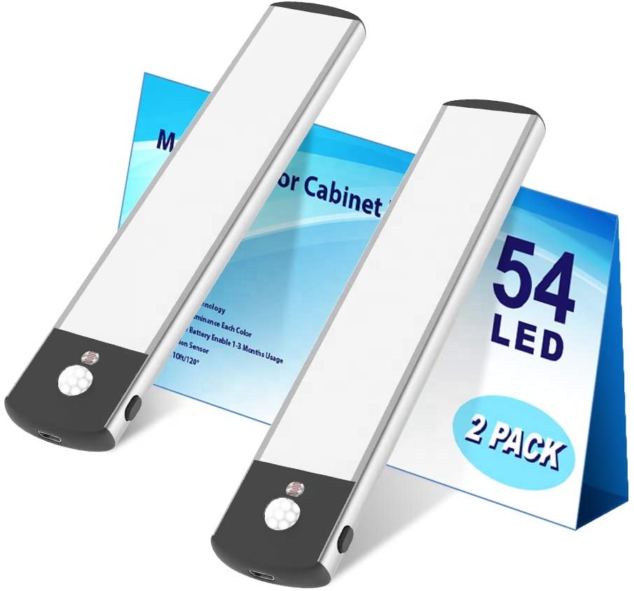 Перезаряжаемый USB светильник с датчиком движения, 54 светодиода, беспроводные светильники для кухонного шкафа