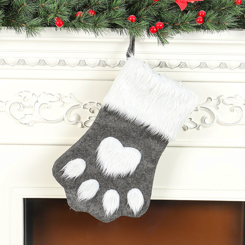Dog Cat Paw Christmas Stockings Plush Flannel Holiday Hanging Socks for Fireplace Tree Christmas Decoration