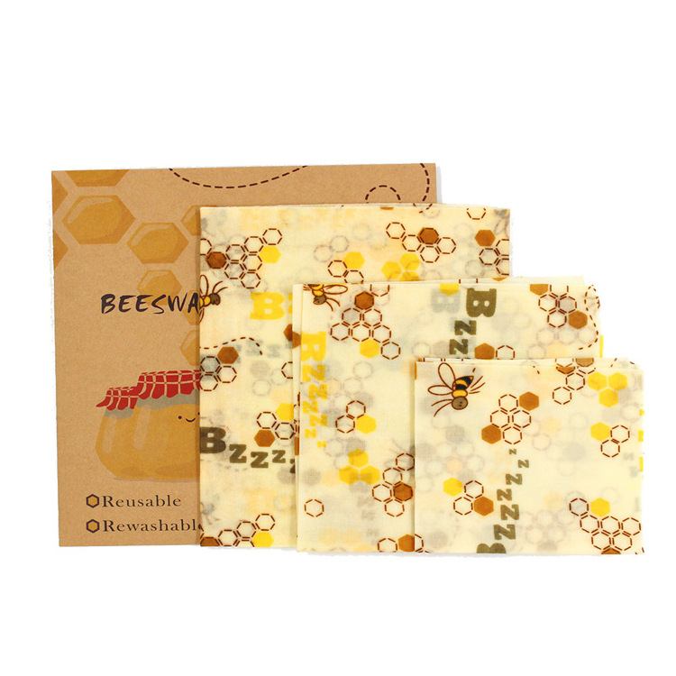 Vegan Bee's Paper Organic Cotton Eco-friendly Reusable Bee wax Wraps printing bee design Reusable beeswax food wrap