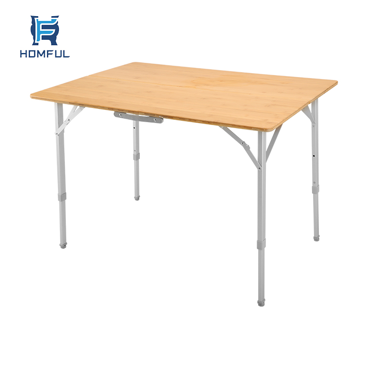 HOMFUL Wholesale High Quality Aluminum Frame Wood Table Portable Camping Folding Bamboo Table
