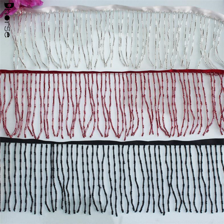 Wholesale 9cm custom seed beaded fringe trim for curtains