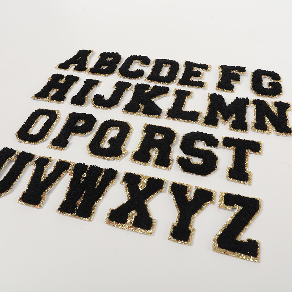 DIY A-Z 26 Alphabet Sticker Patch Self Stick Glitter Chenille Patches Towel Embroidery Letters Sticker Glitter Letter Patches