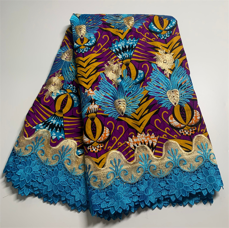 High quality wax print lace ankara lace fabric holland wax embroidered wax and lace