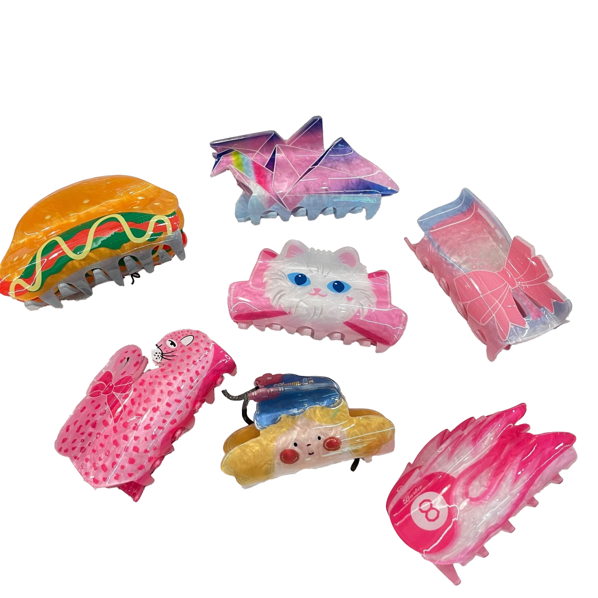 Top Sale 8 CM Animal Hair Claw Printed Paper Crane Hair Clip Cat Shark Hair Clips For Women Personalized Acrylic Claw Clip