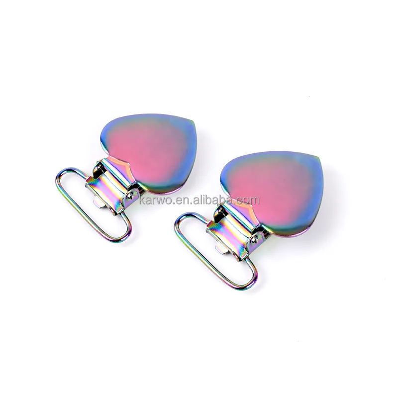 Karwo 1 inch Rainbow Heart Shape Suspender Clip Metal Pacifier Clip