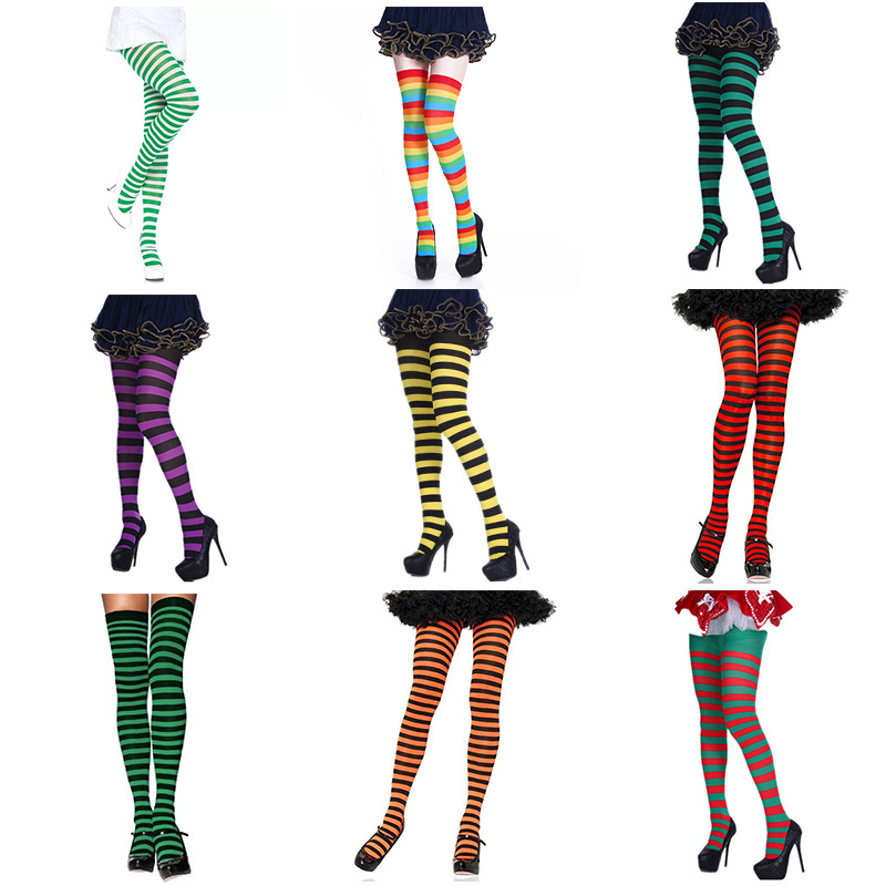 Knee High Over Knee Stripes Socks Girls Ladies Colorful Holiday Halloween Stockings