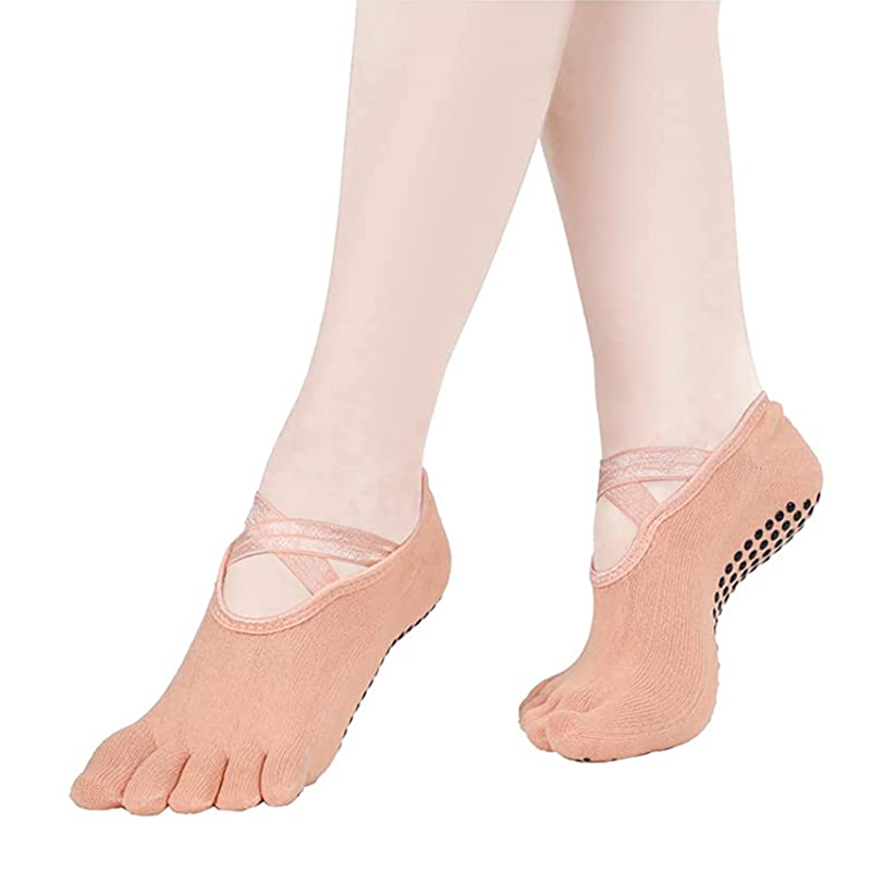 Amazon New Fashion Seamless Cotton Full Toe Socks Sticky Anti Slip Stability Yoga Toe Socks