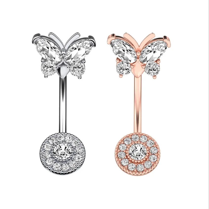 New Fashion Sexy Stainless Steel Zircon Butterfly Belly Button Ring Body Piercing Jewelry Wholesale