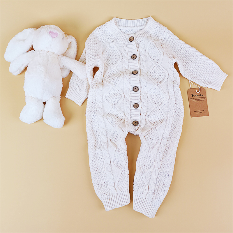 Paleo Baby Knitted Cotton Romper New Born Long Sleeve Solid Color Winter Onesies Warmth Infant Jumpsuit Rompers Clothes
