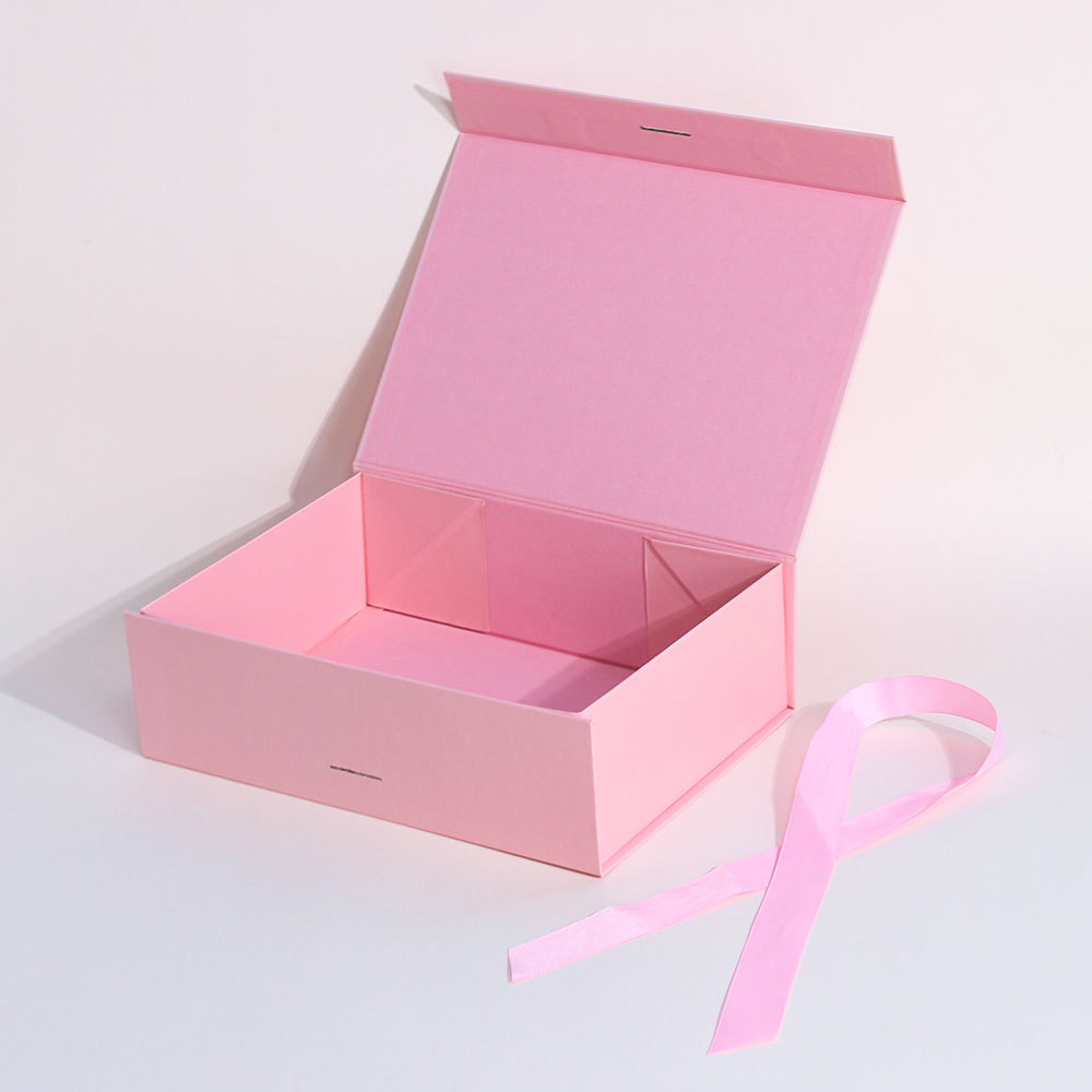 Low MOQ Custom Luxury Large Black Pink Folding Sets Foldable Gift Box With Magnets Ribbon Folding Cardboard Box For Clothing