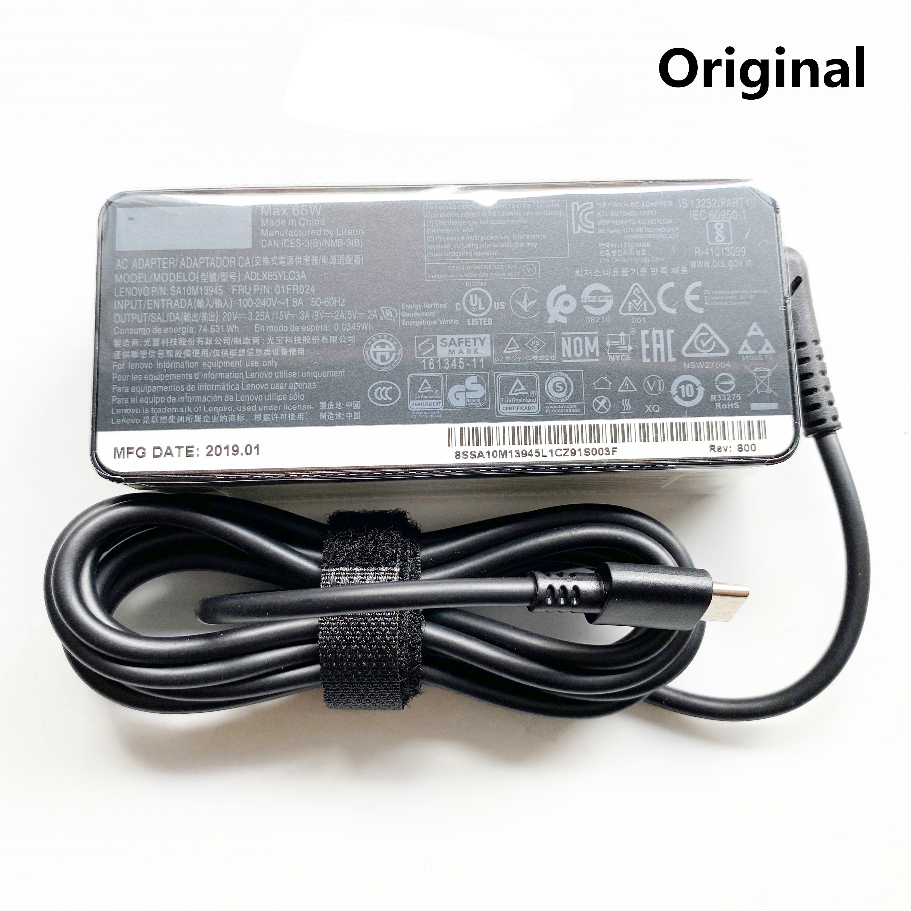 Оригинальный 65 Вт 20В 3.25A Тип USB C адаптер зарядное устройство для ноутбука Lenovo ThinkPad T480 T480s T580 X280 X380 E580 L380 L480 3Pin