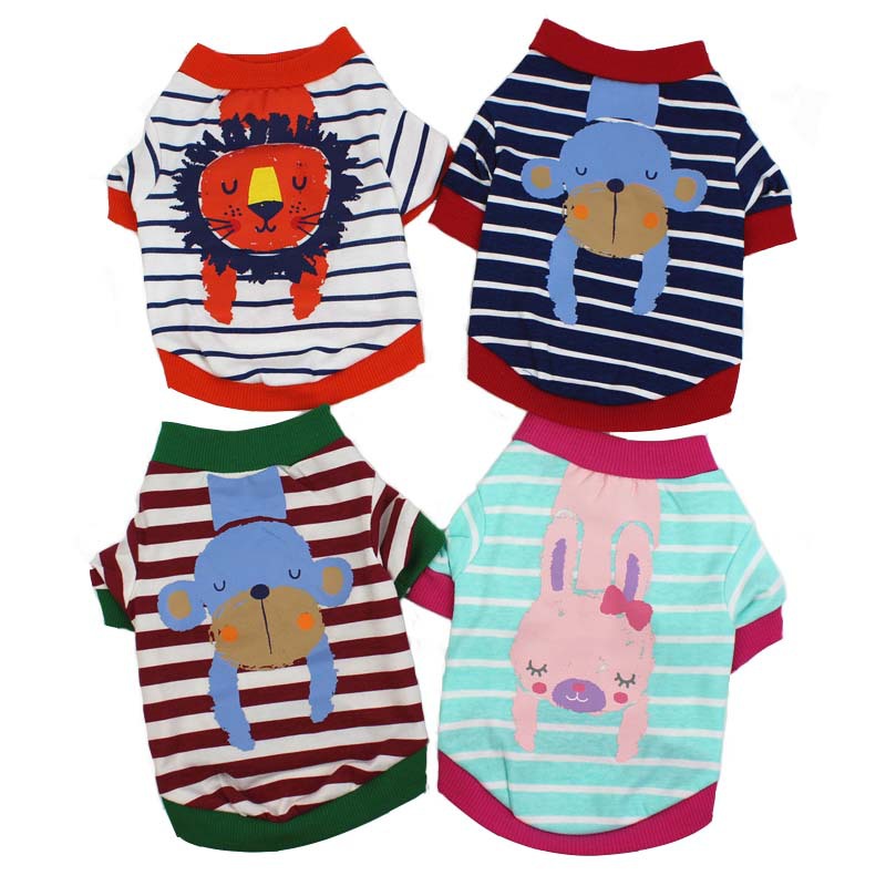 2022 Spring and Autumn Pet Clothes Striped Cotton Cartoon Printed Dog Clothes
