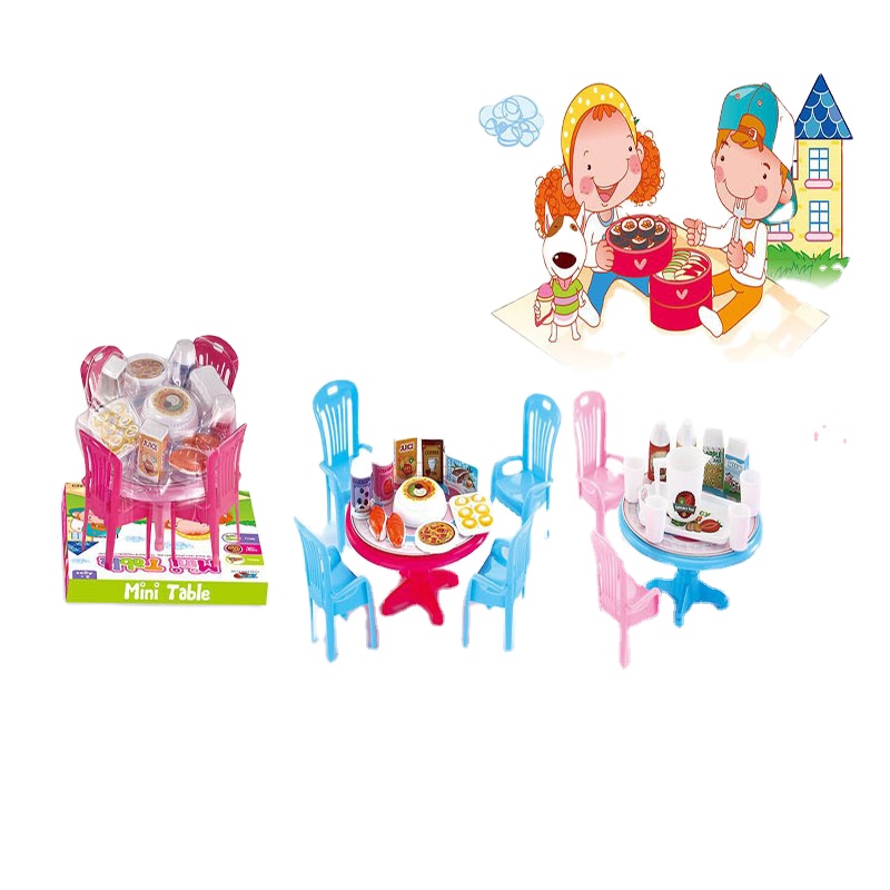 The girl wears a toy set