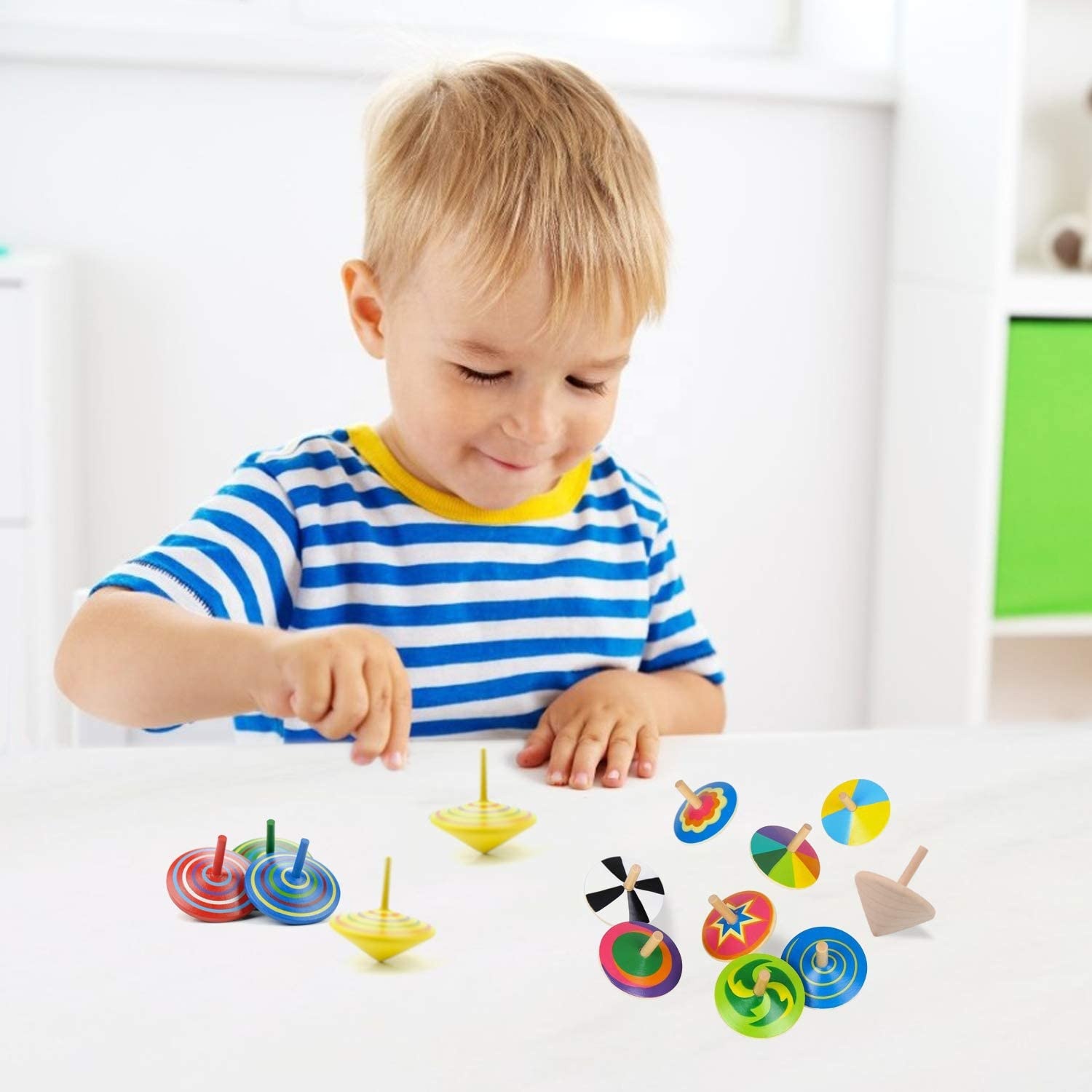 Kids Children Gyro Spinning Top Toys Wooden Spin Peg-Top Wood Tops Non-Toxic Paints and Dyes