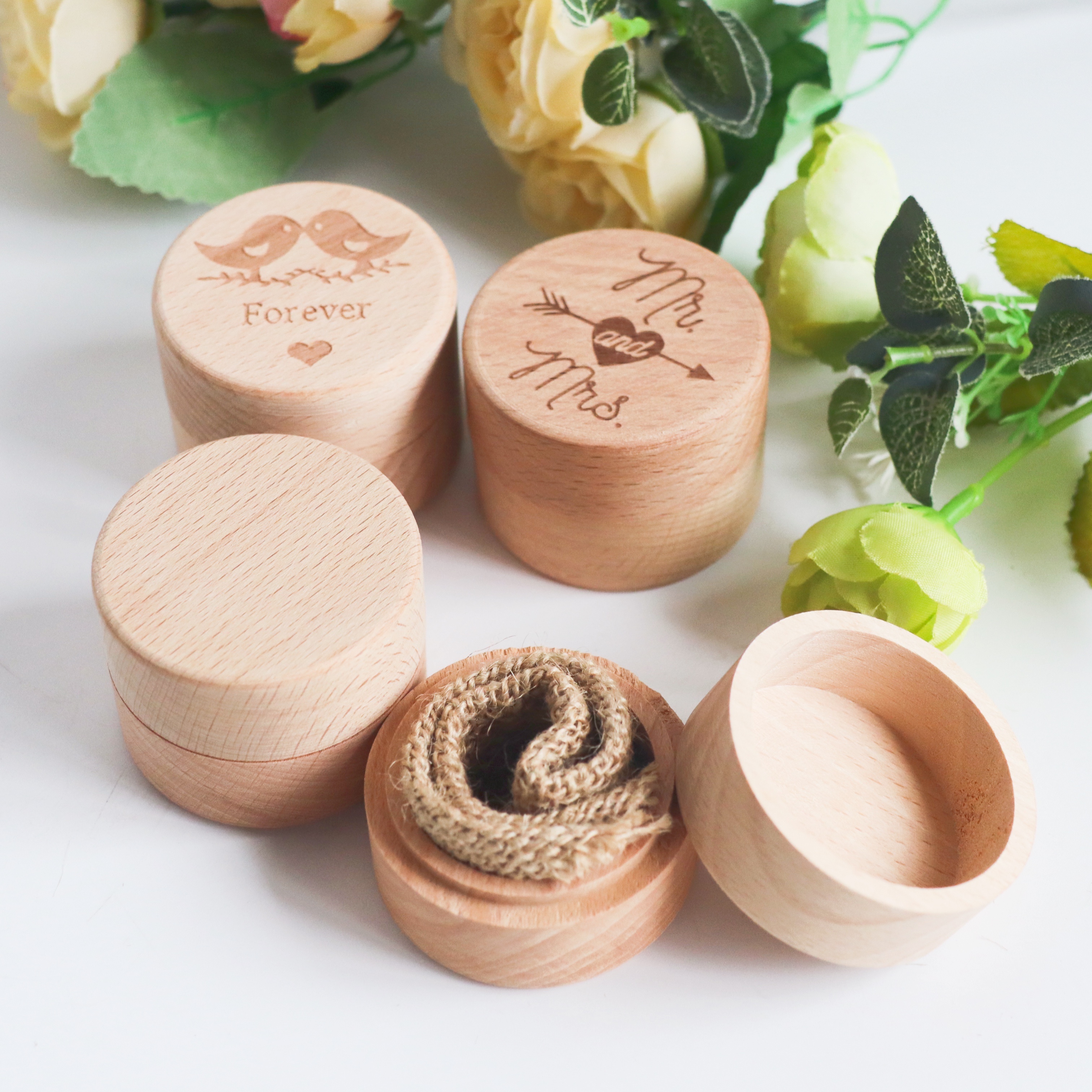 Custom LOGO Rustic Wedding Wooden Ring Box Jewelry Trinket Storage Container Holder Custom Rings Bearer Blank