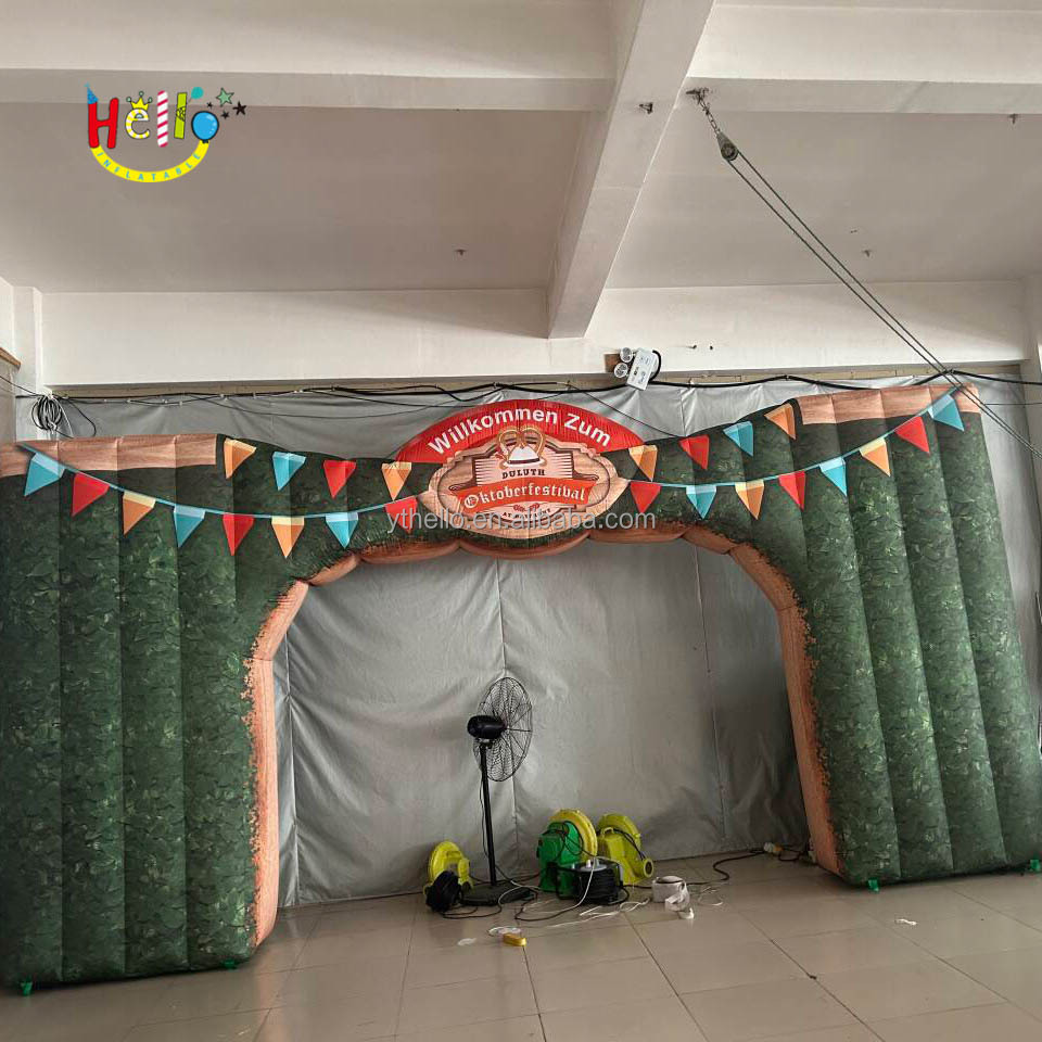 Theme Park Backdrop Inflatable Entrance Archway Green Background Wall Inflatable Colorful Flags Arch