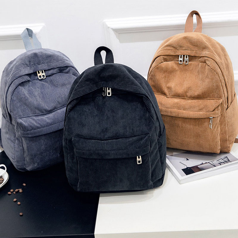 Girls Personality Corduroy College Style Backpack Women Vintage Rucksack Corduroy Backpack School Bag