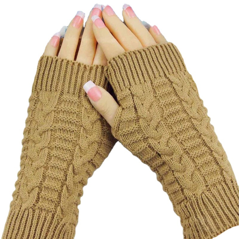 Women Long Fingerless Gloves Winter Mitten Arm Gloves with Thumb Hole