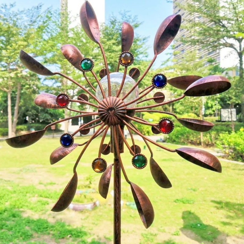 Solar Powered Glass Ball Wind Spinner glass ball garden ornaments rotary windmill metal craft windmill