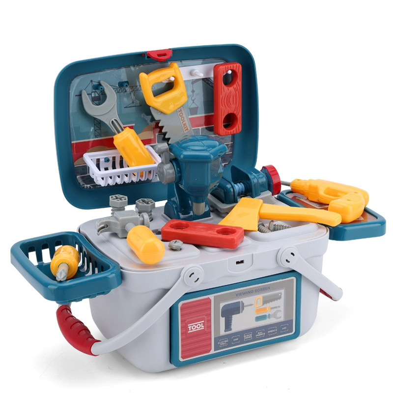Good quality easy carry pretend play deluxe mechanical work case kit hand repair plastic toy tool set