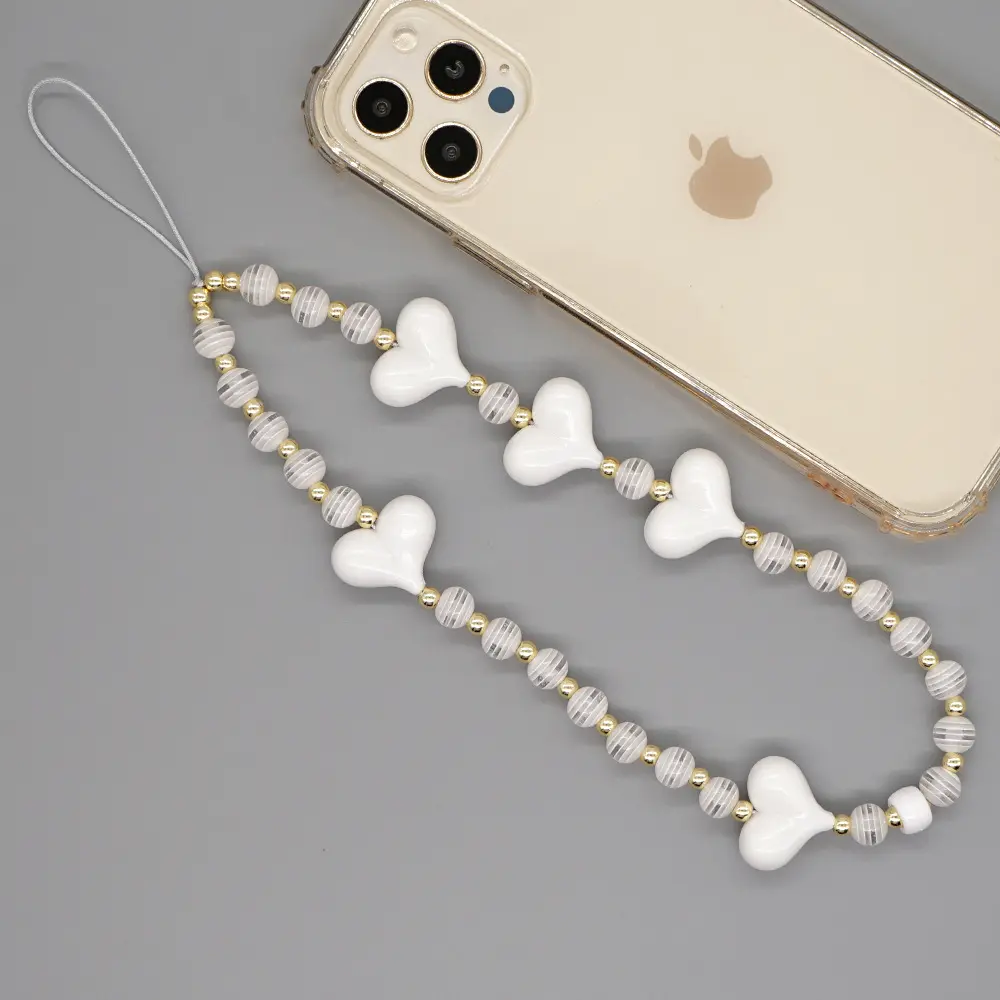 2022 New Mobile Phone Chain Female Pendant Love Big Hole Stripe Bead Personality Wrist Lose Mobile Phone Lanyard