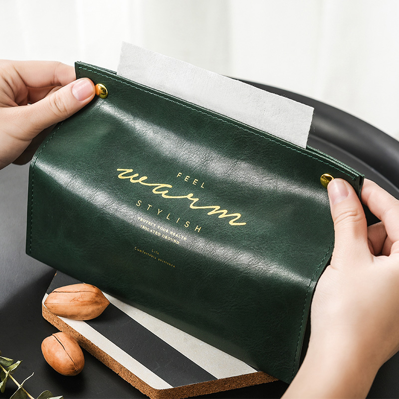 JIUYUE House Decorative PU Leather Tissue Box Holder  Rectangular Tissue Facial Paper Cover Case