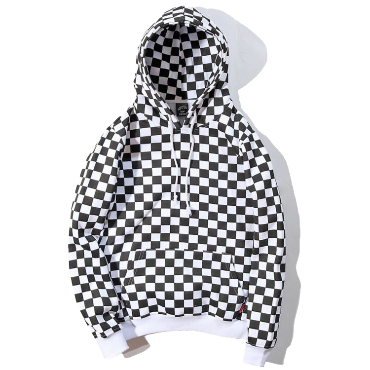 Custom Wholesales Casual Jersey Hoody Pullover White Black Checked Hoodie With Pocket