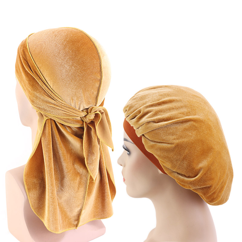 Пара пижамный комплект из бархата Durag и капот вязаная шапка бини с сна кепки и dorag TJM-414 TJM-05B1