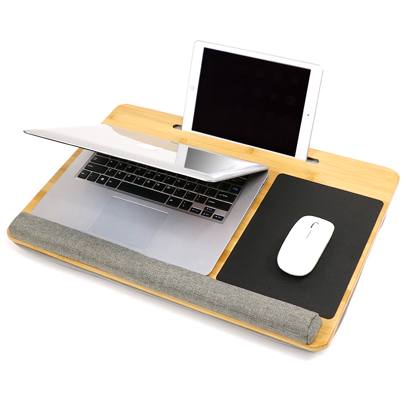 Natural Bamboo Laptop Lap Desk with Cushion,Mouse Pad, Wrist Pad and Tablet Phone Holder for Kids Adults