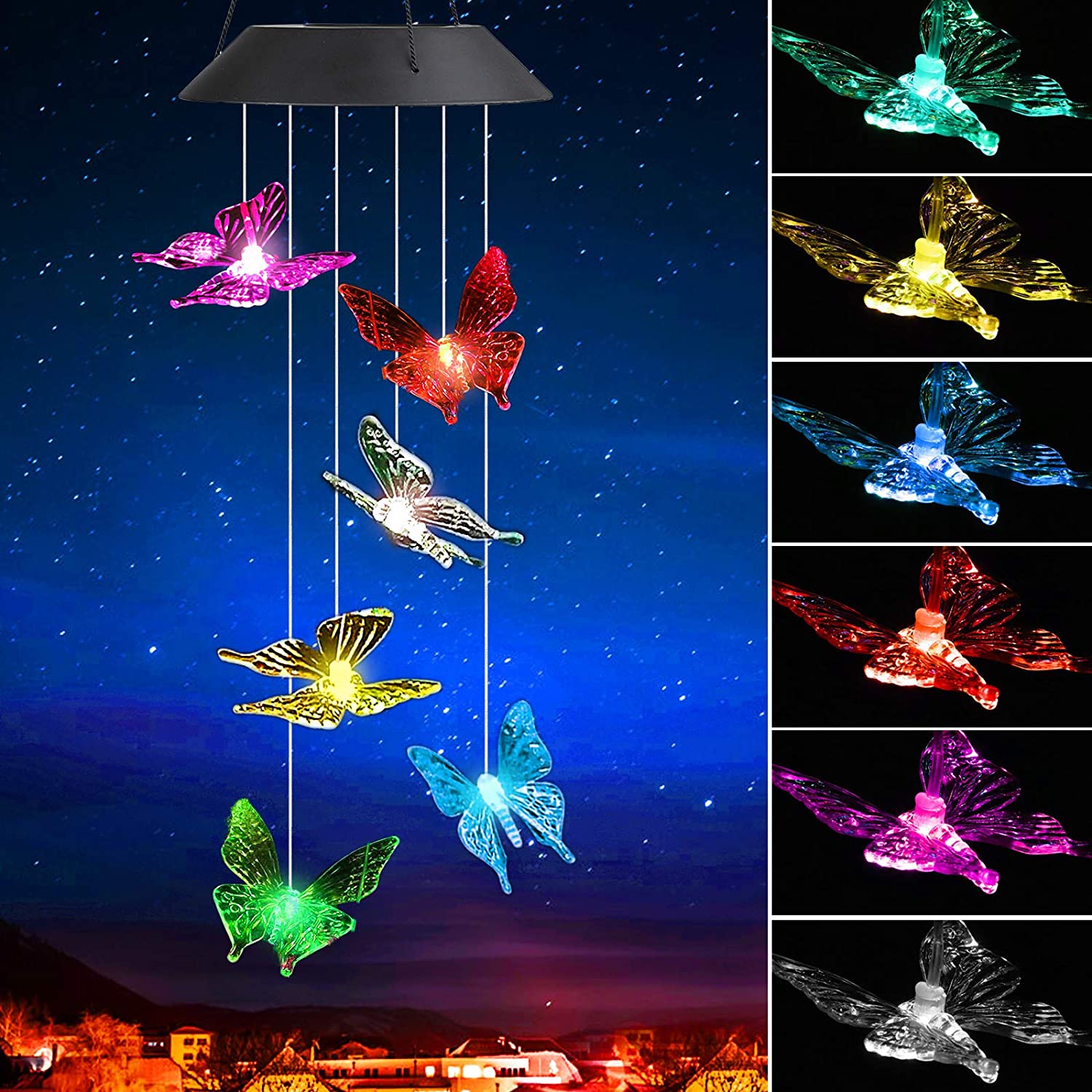 LED Solar Butterfly Wind Chimes Color Changing Waterproof Garden Lights For Home Decoration drop ship