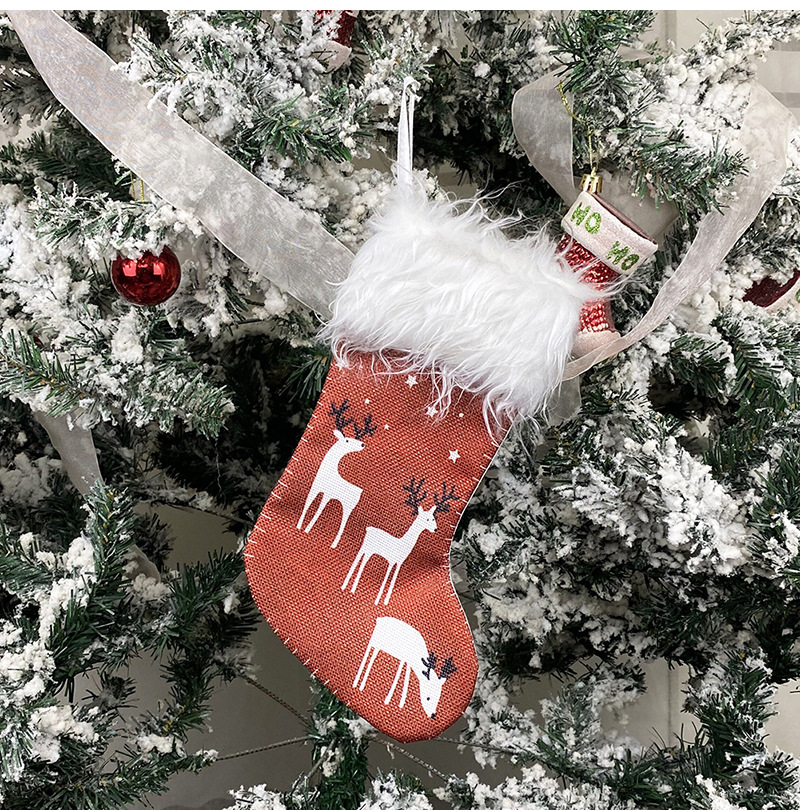 Xmas socks with elks Four Pattern Linen fur plush Fabric Christmas Gifts Decoration Bulk Socks Socking Navidads