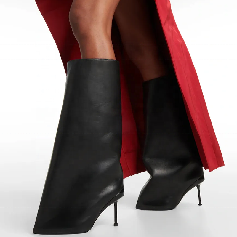 Size 44 Wide Top Women's Knee High Boots Pointed Toe Strange Upper Pants Long Booties Stiletto Thin Heels Stage Shoes