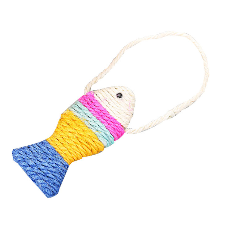 Wholesale Fish Cat Toy Self Playing Sisal Cat Scratcher Toy Interactive Chew Fish Toy with Lanyard