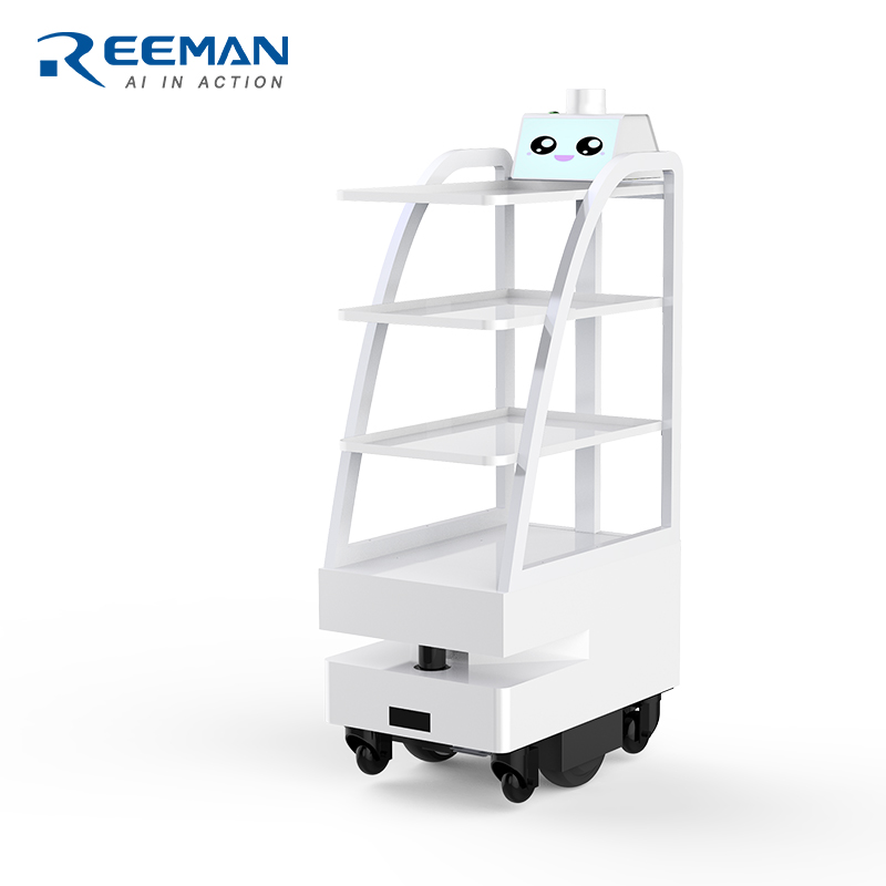 Быстрая Доставка Еды Тележка reeman 4 слоя пластины 60 кг нагрузки посудомоечная машина тележка доставки робот-пылесос для отеля/ресторана/больницы