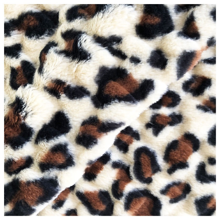 100% polyester printed faux fur fabric leopard printed fake hair like rabbit fur