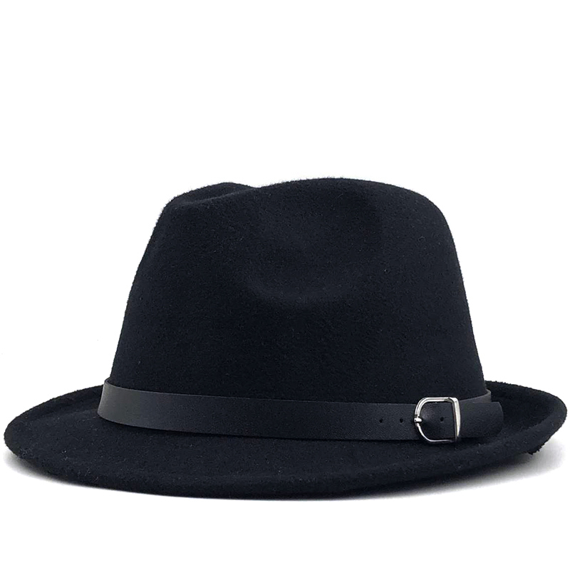 factory wholesale fashion black and grey men fedora hats Belt Short eaves fedora formal hat