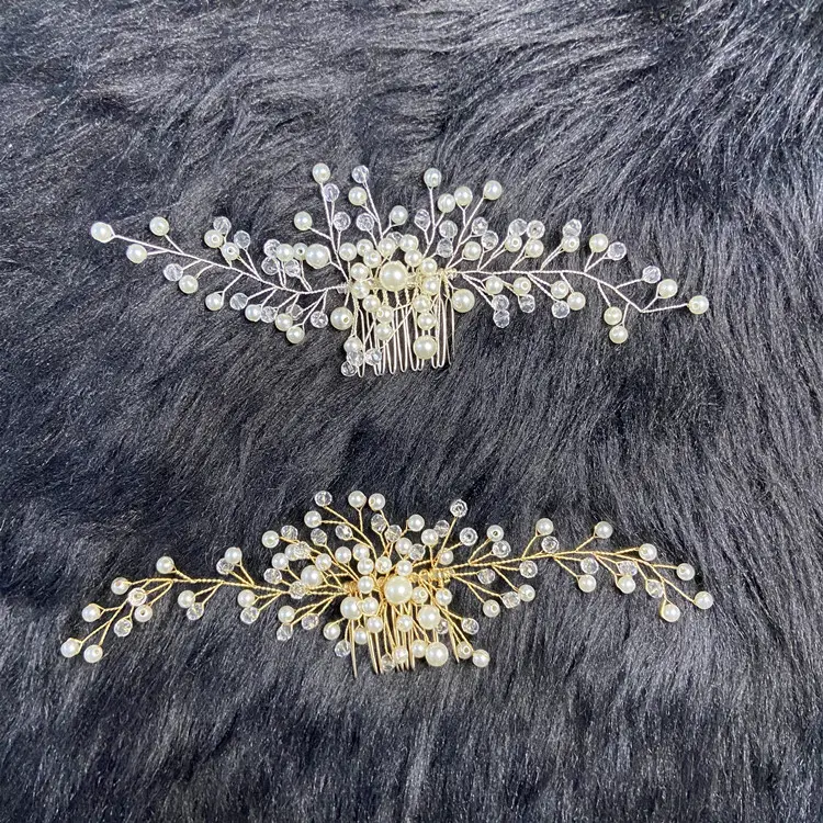 Qushine Handmade Wired Rhinestones Crystal Beads Pearls Flower Bridal Hair Comb Wedding Headpieces Hair accessories