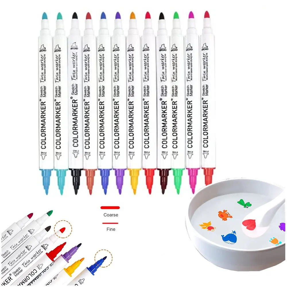 Novel Doodle 12 Colors Dry Erase Floating Ink Magical Water Painting Pen for Kid