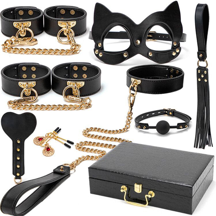 8 pieces/set of portable leather sex toys couple bed bondage kit handcuffs collar gag female adult games sex toys
