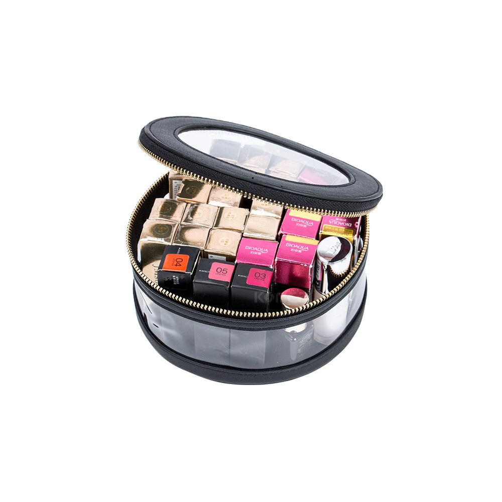 Customize Black PU Leather Beauty Case Vanity Cosmetic Pouch Makeup Box Accessories Organizer Make Up Bag