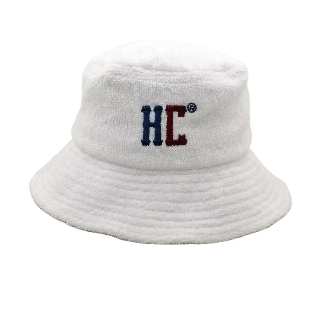 Manufactory custom white terry towel bucket hats with front embroidery hat